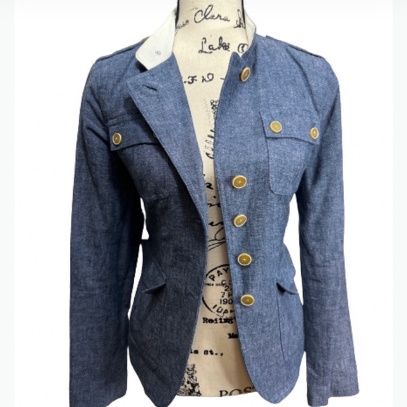 BANANA REPUBLIC BLAZER BLUE LINEN MILITARY STYLE LONG SLEEVE. Size 6 - Picture 4 of 10